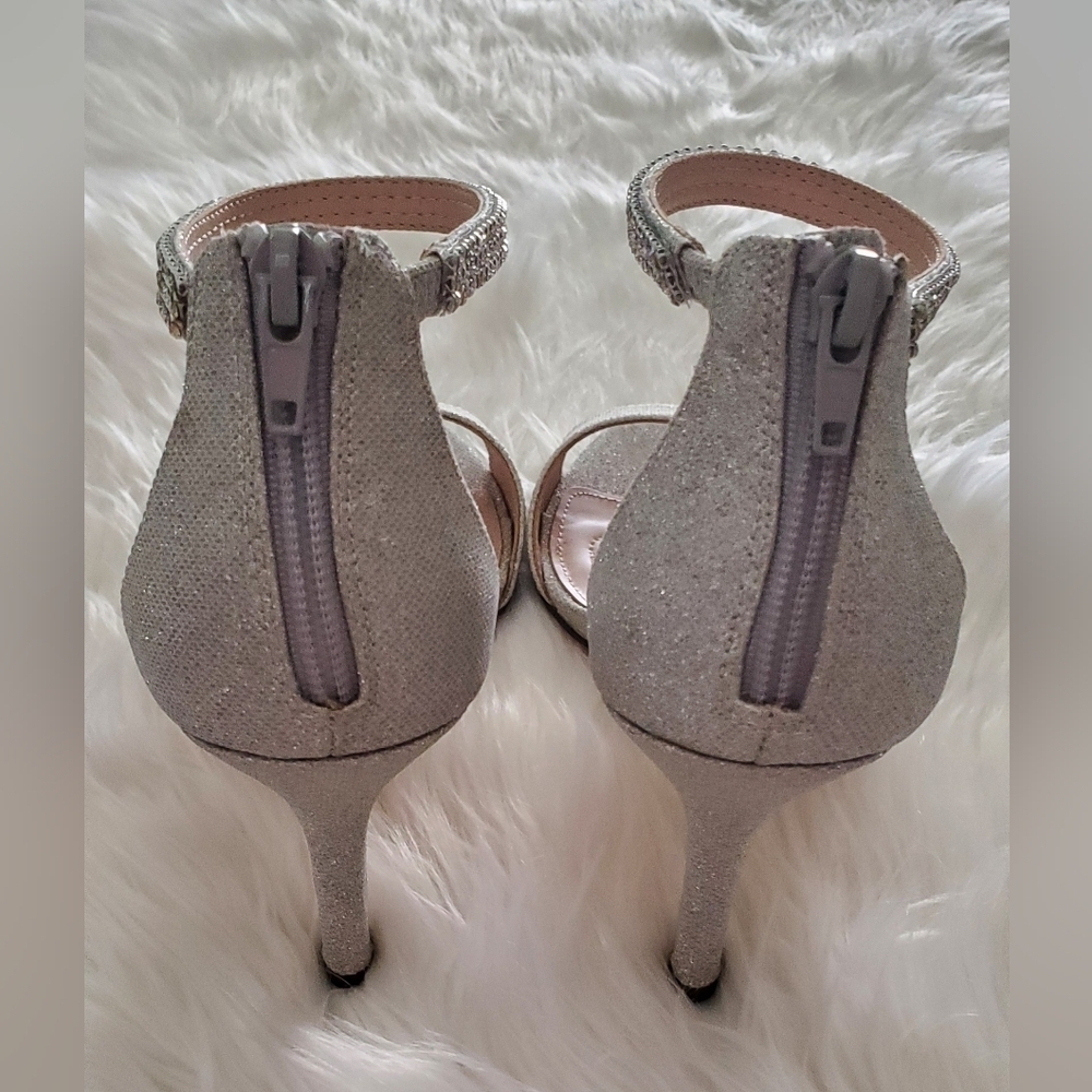 Nina Varetta Silver Bliss Heels with Glitter Sparkle Rhinestone Open Toe Size 10 - Picture 6 of 8